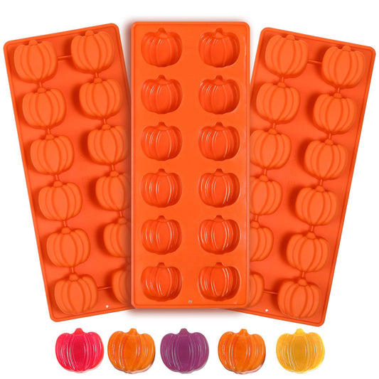 Webake Pumpkin Chocolate Mold 3 PCS Silicone Chocolate Mold 12 Cavity Autumn Candy Mold for Baking Cake Decoration Thanksgiving Muffin Cake Soap Candle Cookies