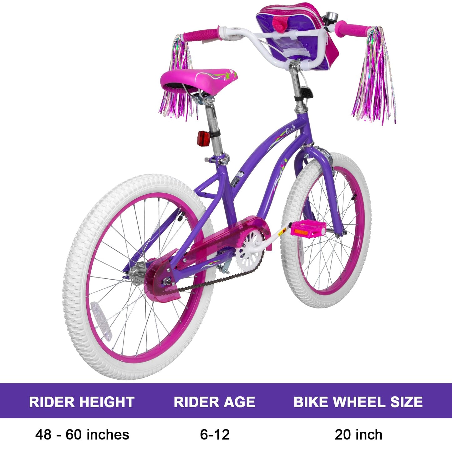 WEIZE Girls Bike for 6-12 Years Old Kids, 20 Inch Kids Bike with Training Wheels, Streamers, Basket and Doll Seat, Children Bicycles with Coaster Brake, Multiple Colors