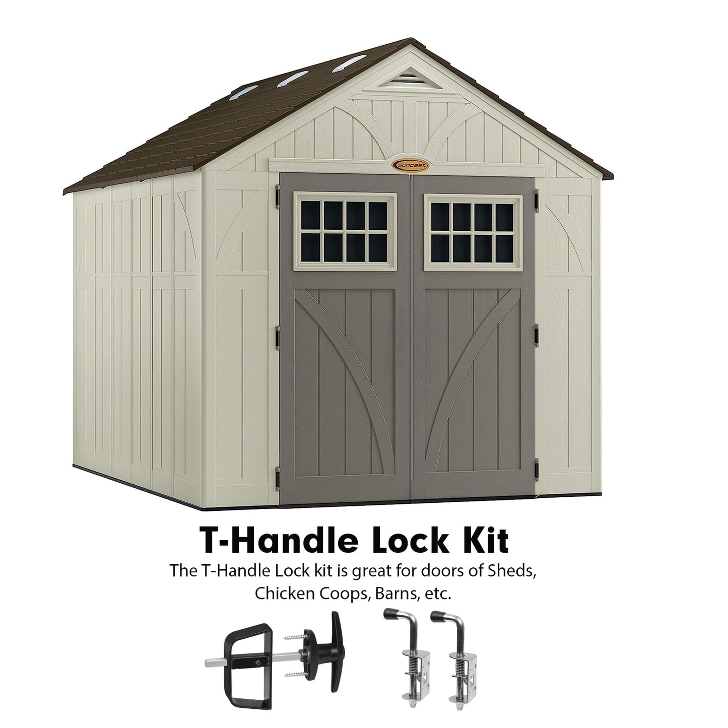 Hurrikom Shed Door Latch Kit with 5-1/2" Stem T-Handle Lock, 5 Keys and 2 Packs Spring Loaded Latch Hardware - Ideal for Sheds, Playhouses, Chicken Coops, RVs, Garages