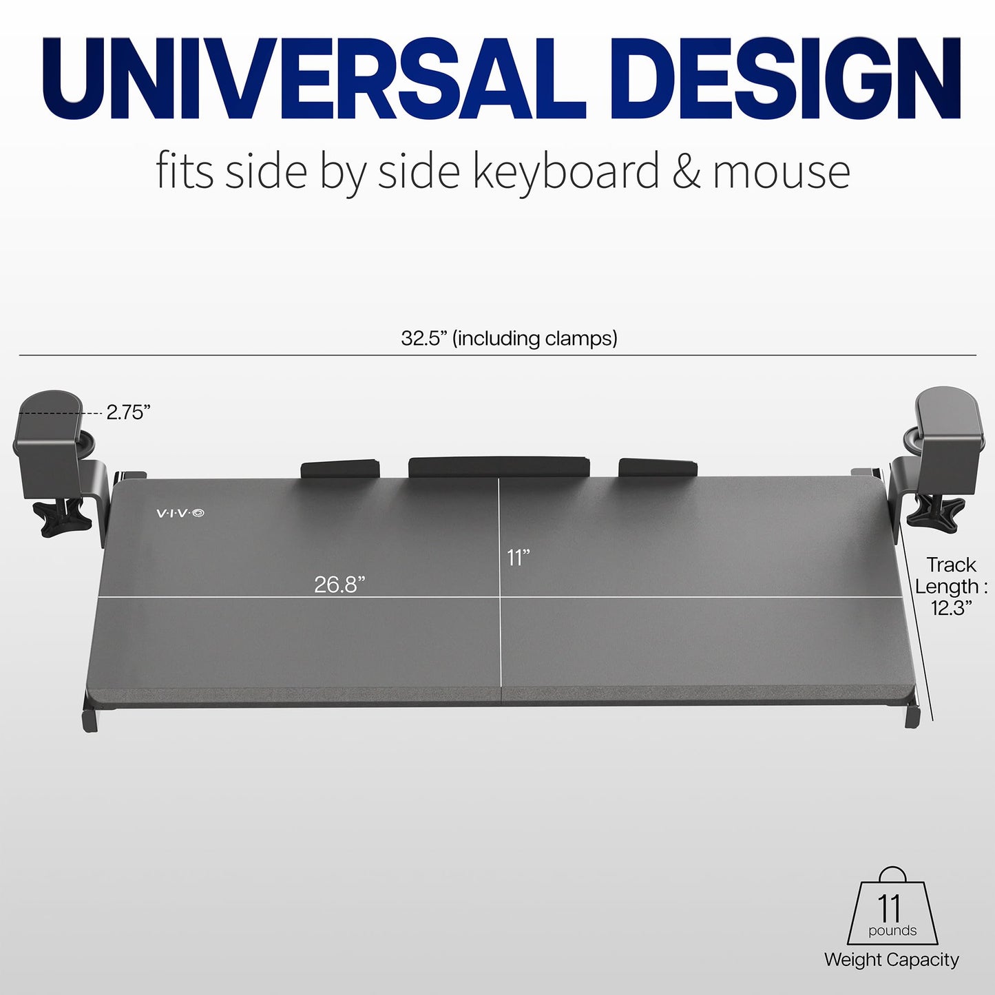 VIVO Large Keyboard Tray Under Desk Pull Out with Extra Sturdy C Clamp Mount System, 27 (33 Including Clamps) x 11 Inch Slide-Out Platform Computer Drawer for Typing, Black, MOUNT-KB05E