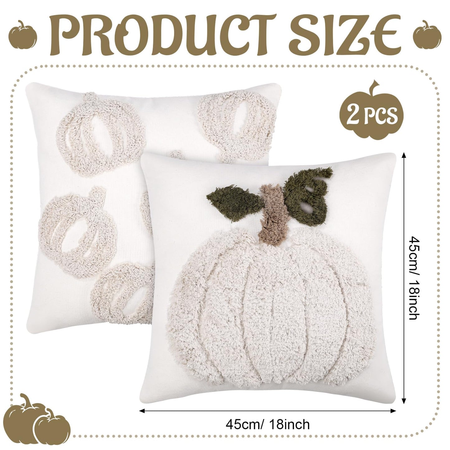 2 PCS Pumpkin Pillow Covers Fall Pillow Covers 18x18 Inch Square Beige White Linen Embroidered Throw Pillow Cases Autumn Halloween Thanksgiving Soft Decor for Sofa Bed Couch Living Room Farmhouse Home