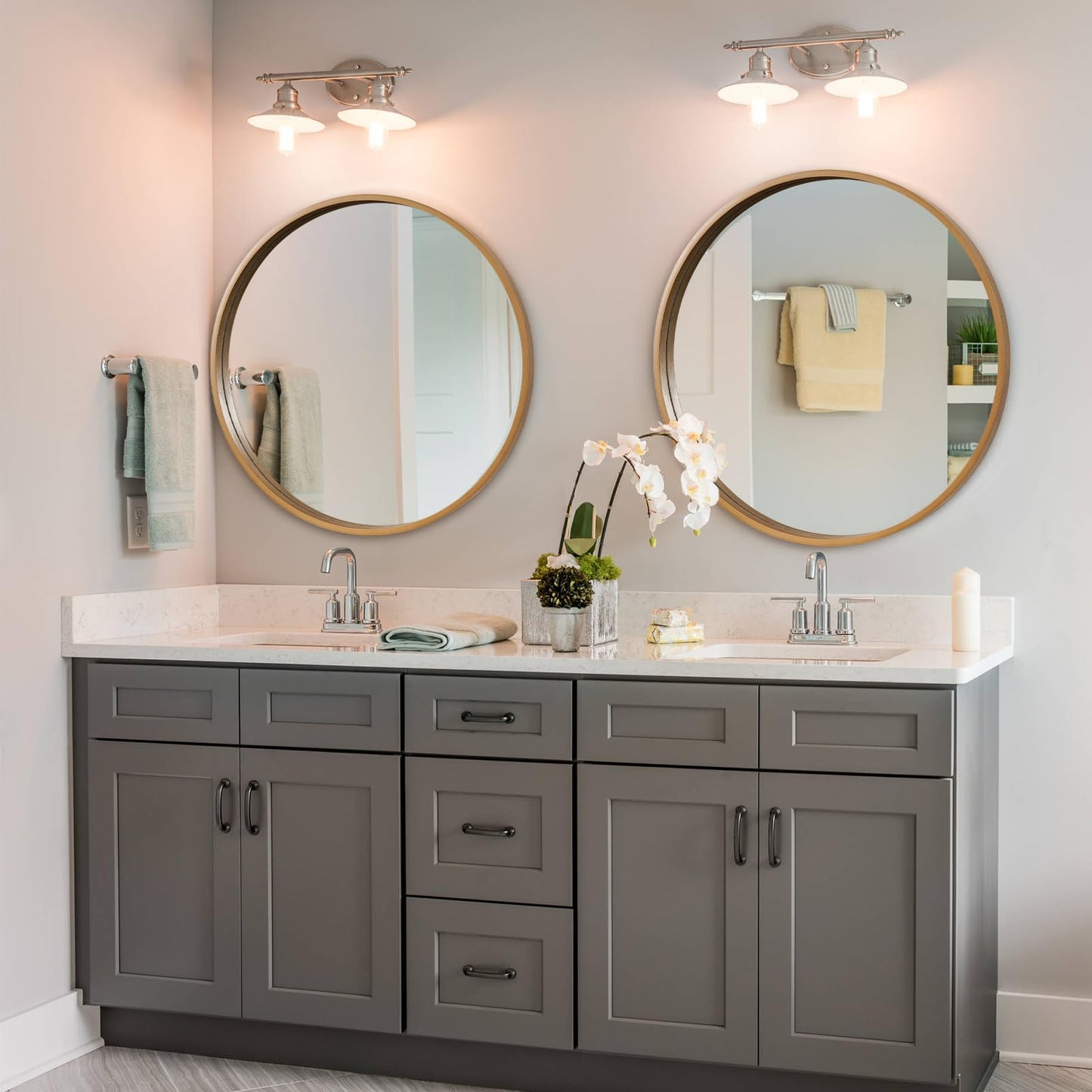 WallBeyond Round Wood Mirror 28" Circle Wall Mirror for Bathroom Round Wall Mirror for Wall Decor, Vanity, Entryway Living Room, Honey