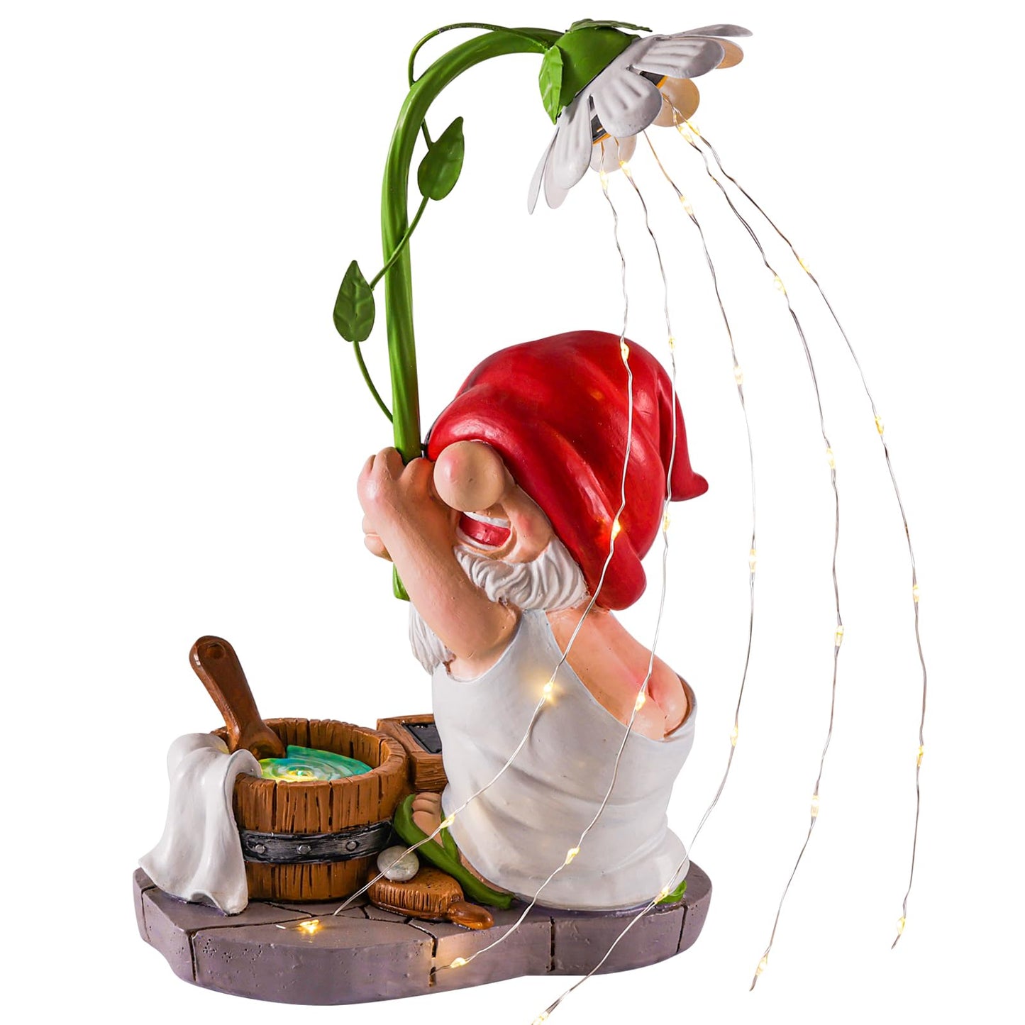 WINTS Garden Gnomes Outdoor Statue with Solar Lights,Bathing Funny Gnome Solar Garden Decorations for Lawn, Balcony,Yard,Patio Gnome Gifts for Mom