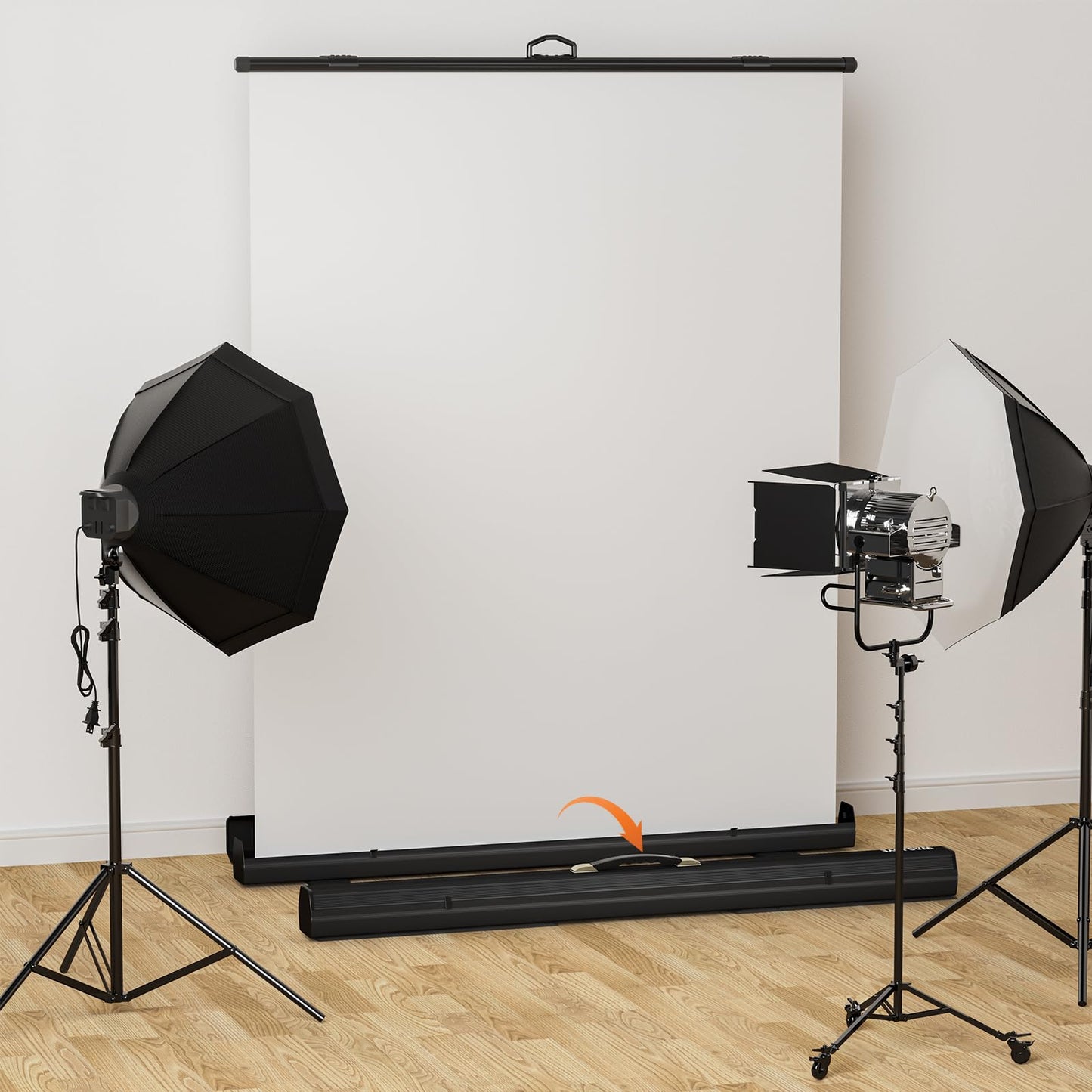 WASJOYE Retractable White Backdrop Screen - 79 x 59 in Professional Pull Up Panel Auto-Locking Wrinkle-Resistant Photography Background for Video Conference, Live Game, Photographic Studio, Streaming