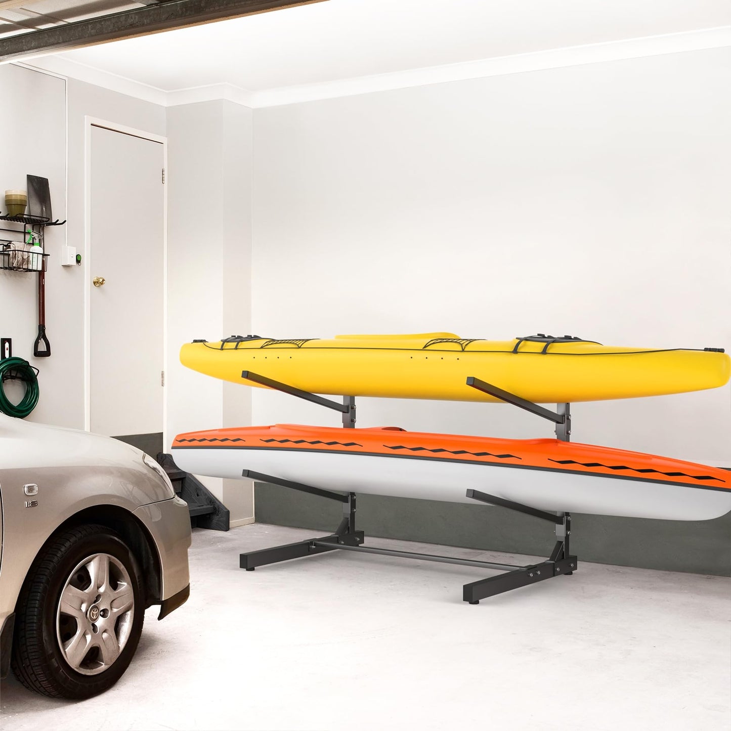 WALMANN Garage Kayak Storage Rack, Heavy-Duty Metal Kayak Rack 2-Tier Adjustable Freestanding Kayak Stand, Holds Up to 320 lbs