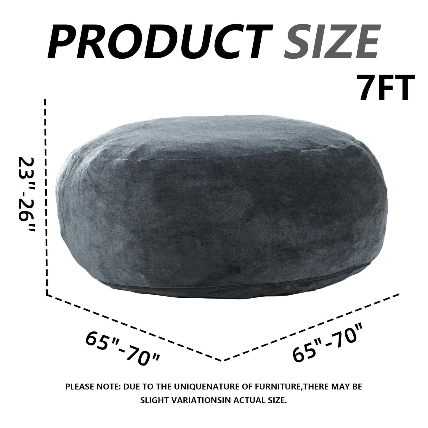 7FT,Oversized Bean Bag Chairs for Adults，Bean Bag Chair with Filler Included，Giant Bean Bag Chair Covered with Flannel Cover, Living Room Furniture, Suitable for Bedroom and Dormitory. (Dark Gray)