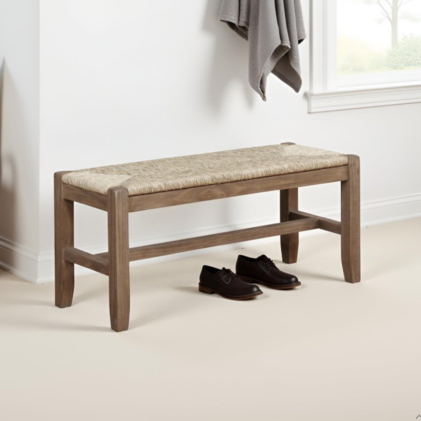 Alaterre Furniture Newport 40" Wood Bench with Rush Seat