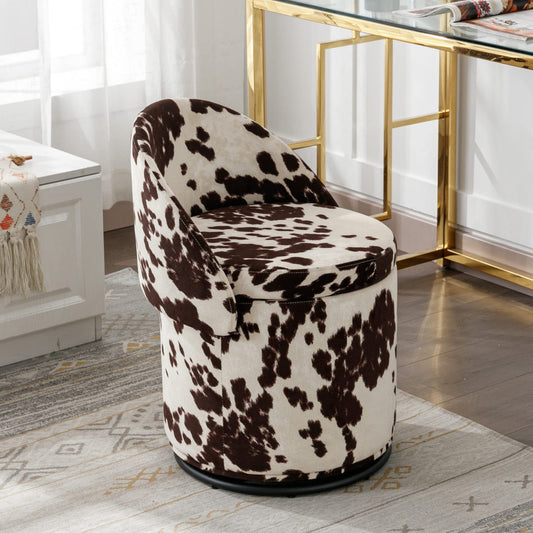 Ya-Home Modern Swivel Ottoman Vanity Chair, Linen Upholstered Barrel Club 360°Degree Swivel Side Stool with Storage, Comfy Makeup Stool for Bedroom Living Room, Milk Cow