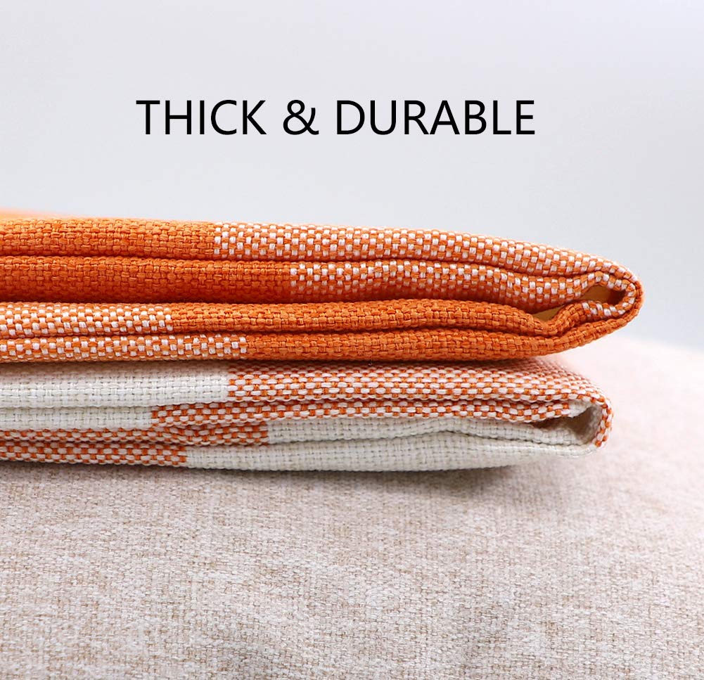 4TH Emotion Set of 2 Farmhouse Buffalo Check Plaid Throw Pillow Covers Cushion Case Polyester Linen for Fall Home Decor Orange and White, 18 x 18 Inches