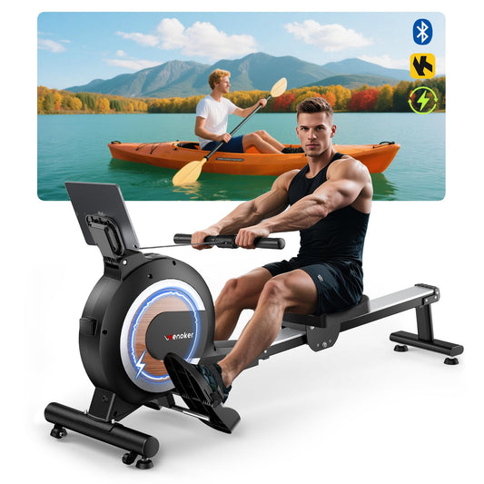 WENOKER Rowing Machine, Magnetic Rowing Machine for Home, Upgraded 32-Levels Quiet Resistance with Smart Electronic Knob, 350 LBS Weight Capacity, Compact Rower Machine Easy Assembly, App Supported