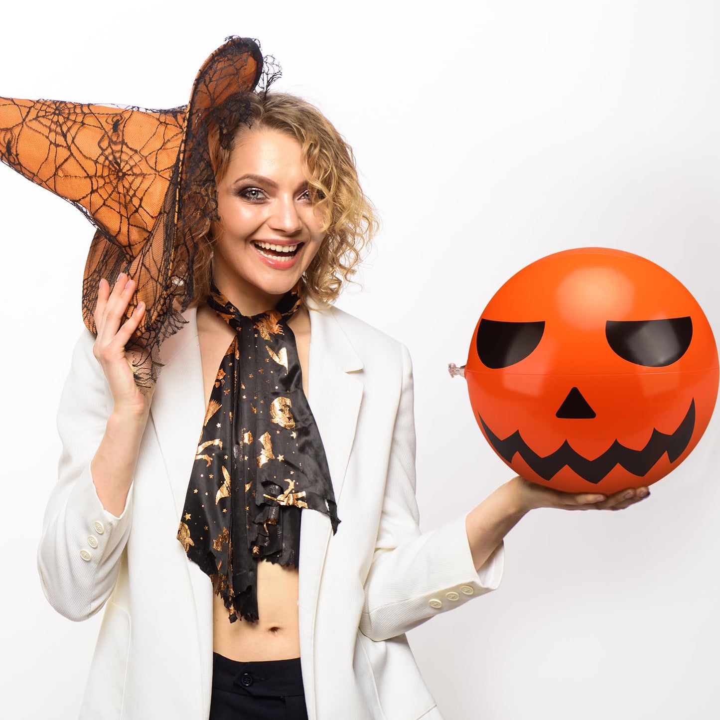Wettarn 12 Pcs Halloween Pumpkin Beach Balls - Inflatable Plastic Jack O Lantern Party Decoration - Blow up Props for Carnival Prizes