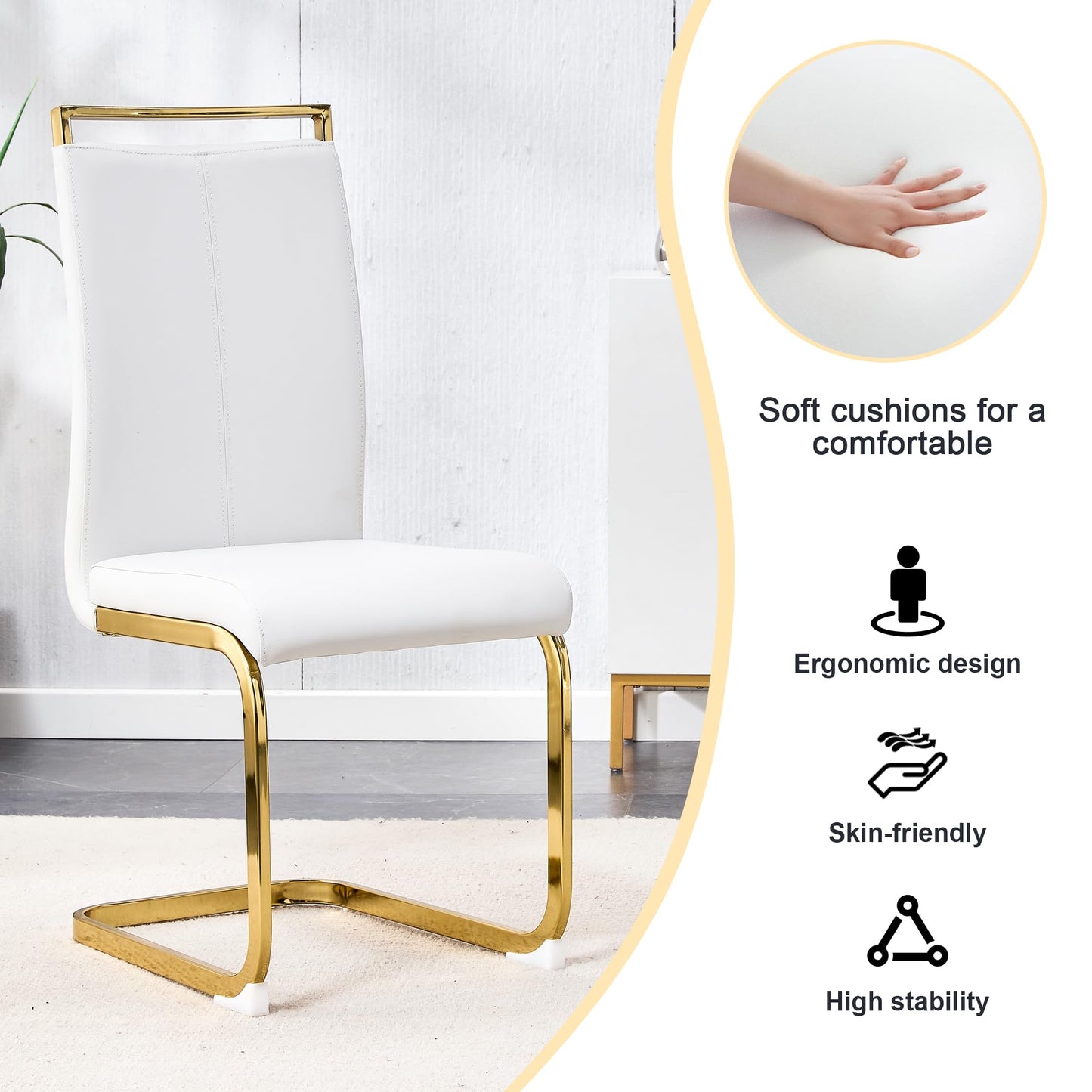 42”Round Dining Table Set for 4,Tempered Glass Table Top with 4 Luxury Golden Metal Legs,Small Kitchen Room Table with 4 Grey Armless Chairs,Space-Saving Breakfast Nook Table Set for 4,Dinette