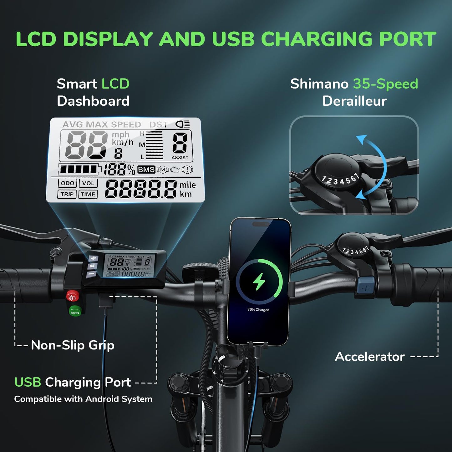 isinwheel M10 Electric Bike Adult 500W, 26" Commuting Electric Mountain Bike 20MPH Max Range 55+ Miles, Removable Battery, Professional 35-Speed, Front Fork Suspension Lightweight Electric Bicycle