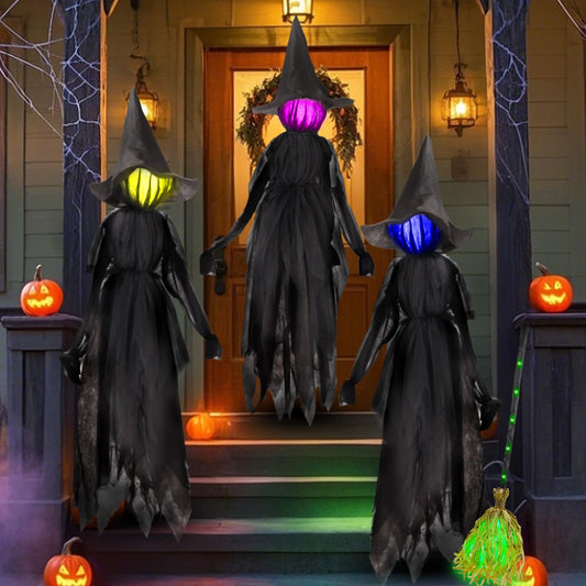winemana Set of 3 Halloween Outdoor Decorations 6 Ft Witch Stakes with Multiple Colors LED Lights, Scary Glowing Witch Haunted House Props for Outdoor Garden Yard Lawn