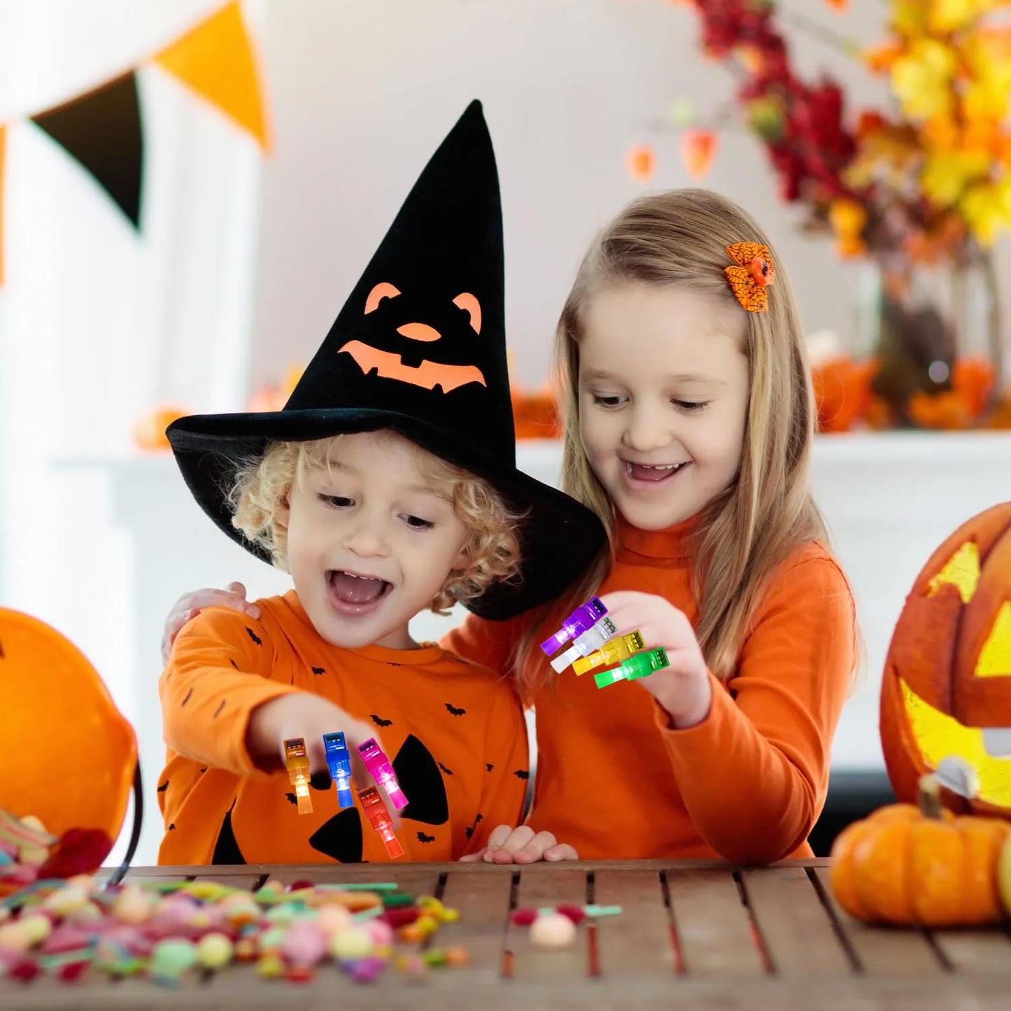 XNJAMG 32PCS Light Up Halloween Toys Finger Lights Halloween Party Favors Bulk for Kids Goodie Bag Fillers Basket Halloween Treats Non Candy Party Favor Bags Classroom Prizes Party Supplies