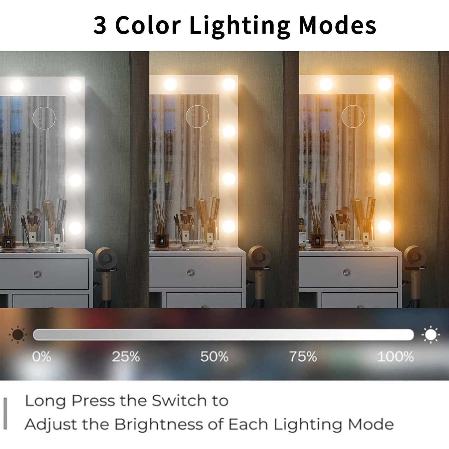 Yanosaku Makeup Vanity with Charging Station, 13 Drawers Vanity Desk with 12 LED Bulbs and HD Mirror, 3 Color Brightness Adjustable, Glass Top, Vanity Set for Bedroom (White)
