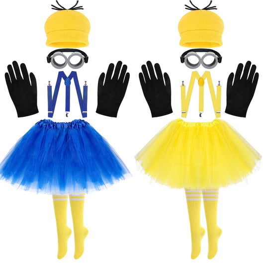 12pcs Halloween Costume Accessories for Adult Couples/Friends/Sisters, Fun Dress-Up Props for Cosplay & Party Outfits, Goggles/Yellow Beanie/Tutu Skirt/Suspenders/Gloves/Socks for Teens Girls Adults