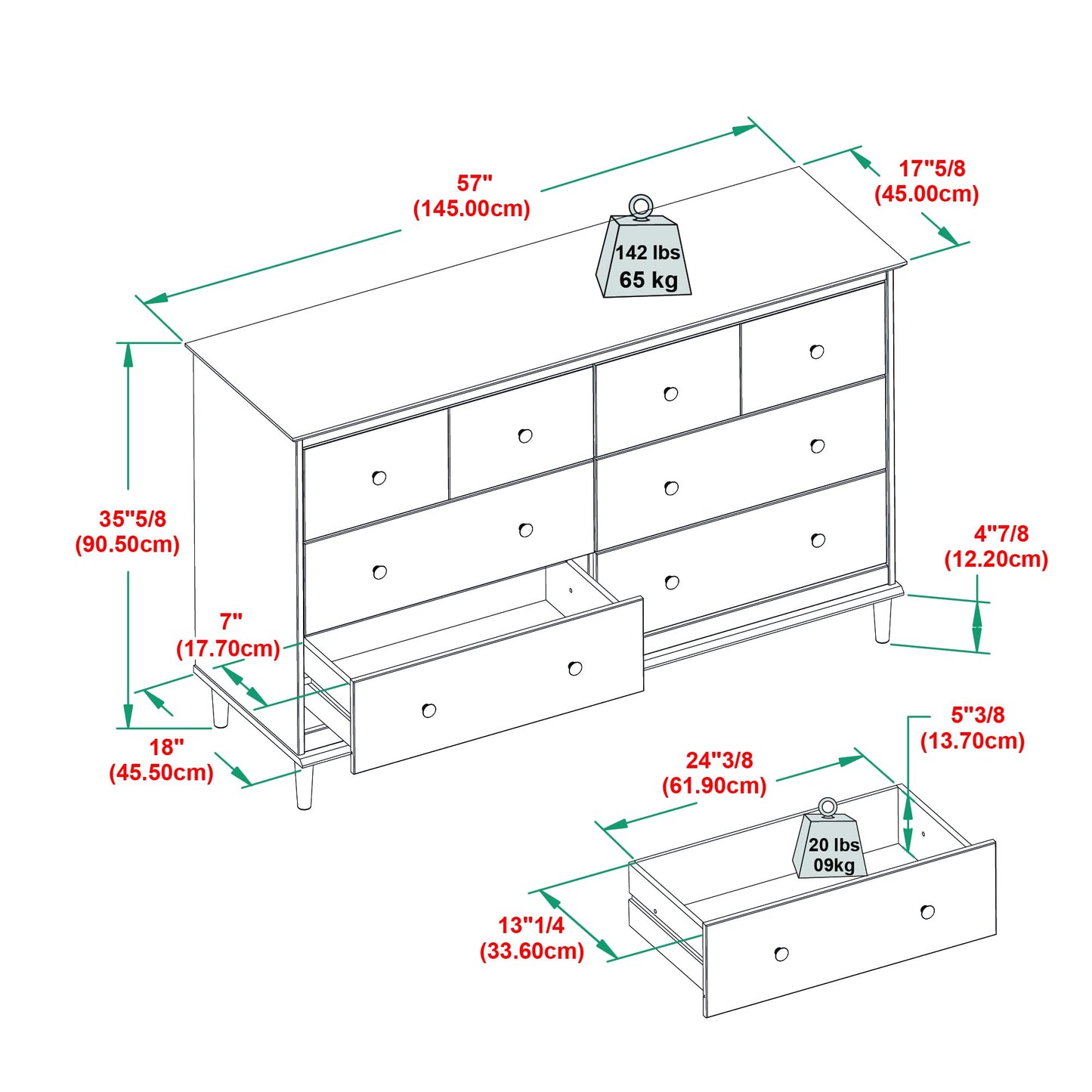 Walker Edison Modern 6-Drawer Solid Wood Dresser Bedroom Storage, 57 Inch, Walnut