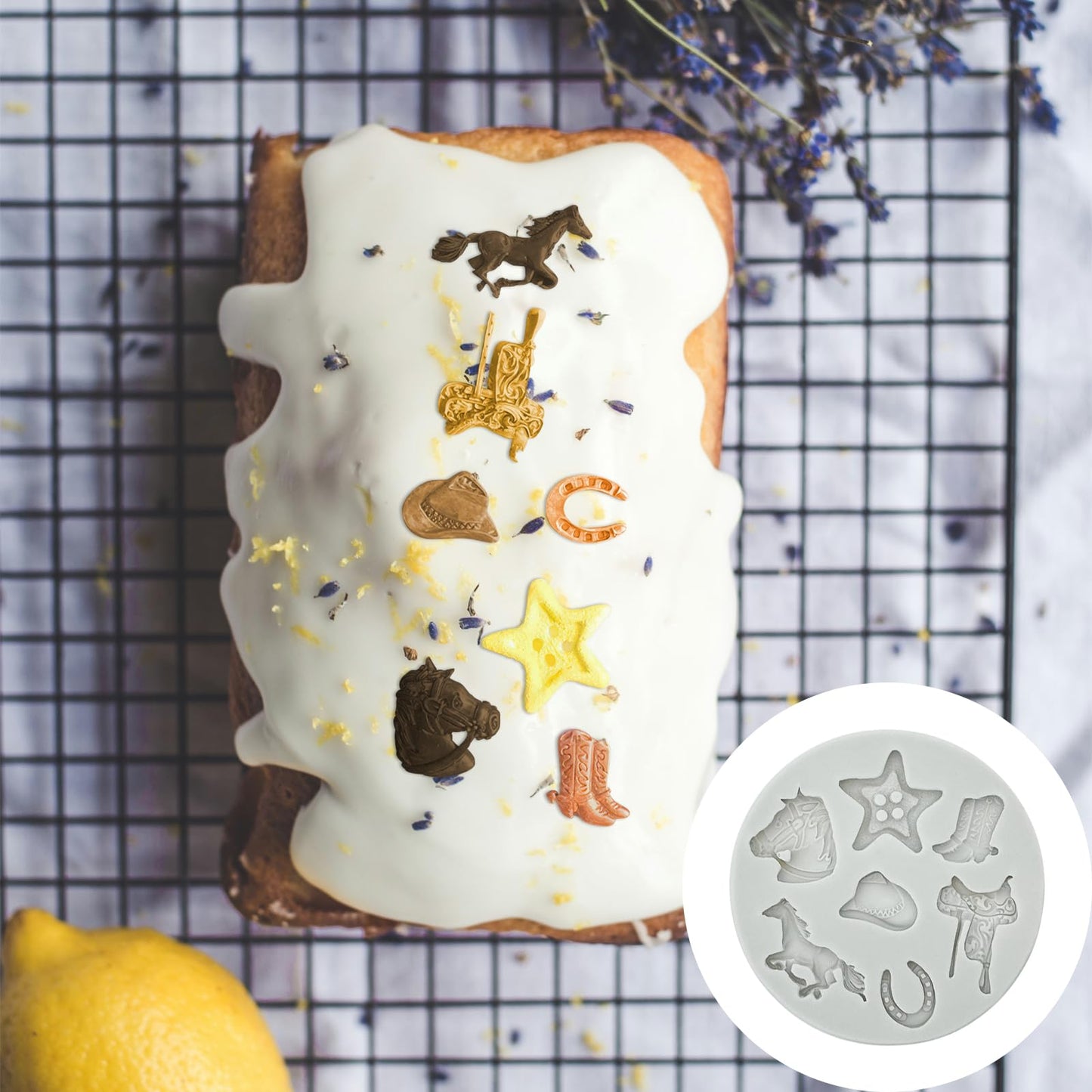 4Pcs Western Cowboy Theme Silicone Fondant Molds Candy Chocolate Molds Biscuit Cookies Baking Mold DIY Cupcake Topper Sugarcraft Gum Paste Clay Ice Cube Pudding for Cake Decoration