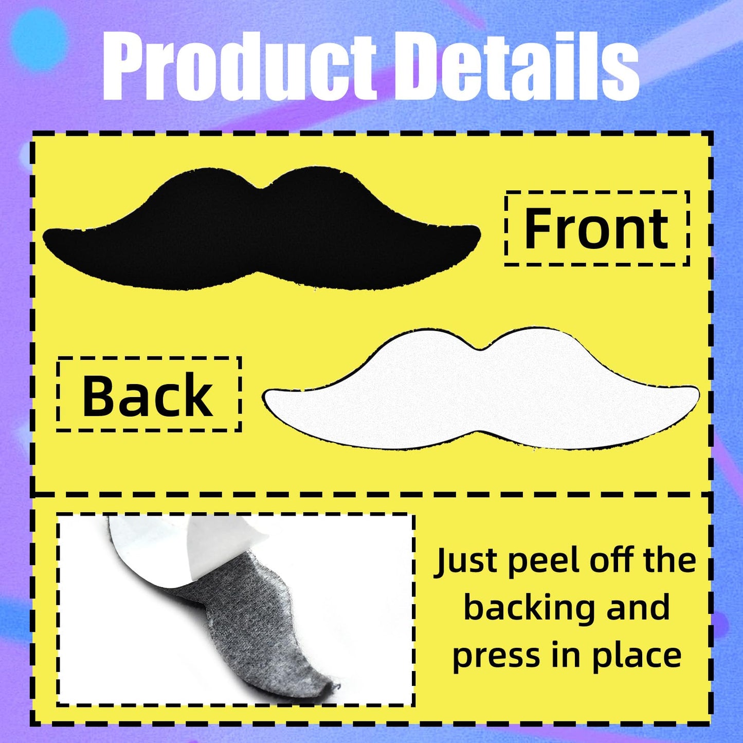 48 Pcs Fake Mustaches for Kids and Adults – 8 Styles Self-Adhesive Stick-On Mustache Set for Halloween, Costume Parties, Disguise Games, and Cosplay Accessories