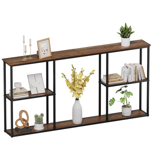 WOHOMO Console Table,3-Tire Small Entryway Tables,Narrow Sofa Table for Hallway,Rustic Brown(63 inch)