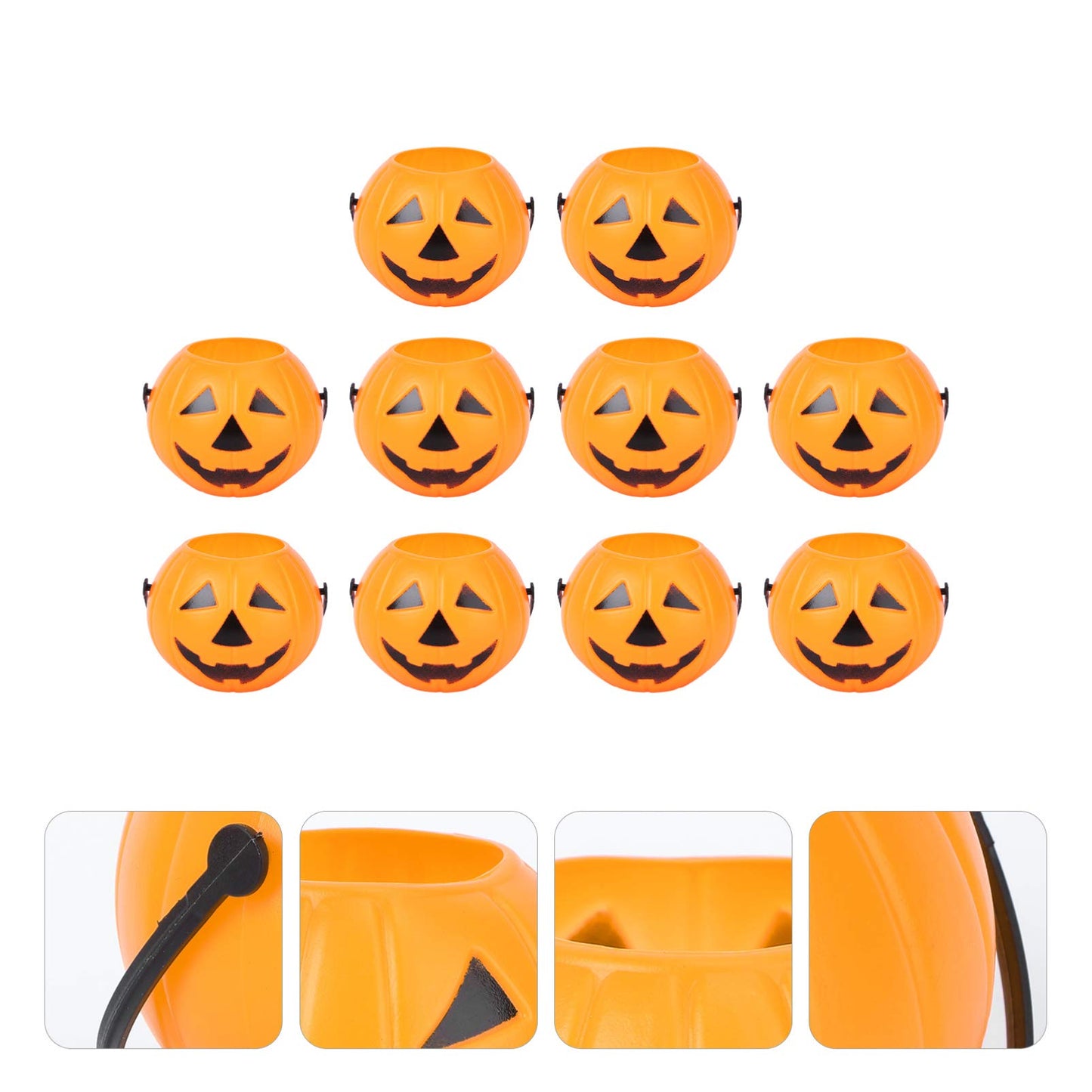 10PCS Halloween Plastic Pumpkins Portable Mini Pumpkin Buckets Pumpkin Candy Buckets Trick or Treat Pumpkin Candy Pail Holder (Orange)