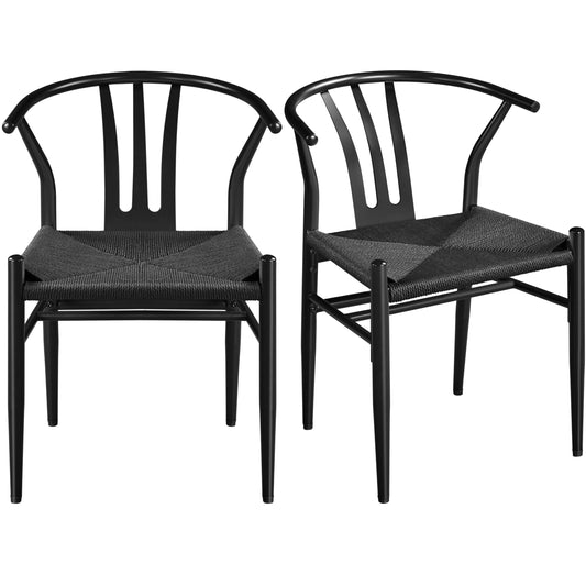 Yaheetech Weave Chair Hemp Seat Chair for Kitchen, Dining, Living Room Set of 2, Full Black