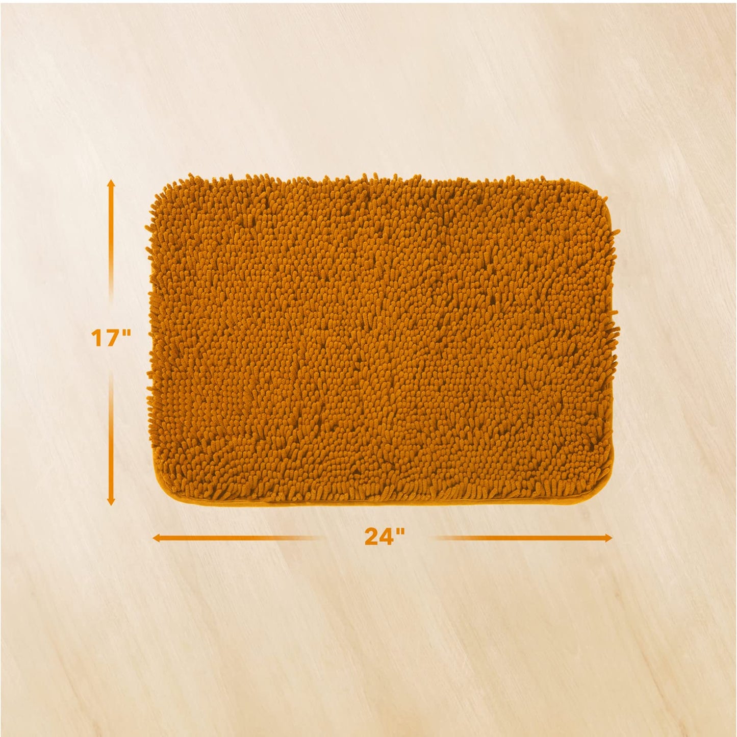 Yeaban Orange Bathroom Rugs – Thick Chenille Bath Mats | Absorbent and Washable Bath Rug Non-Slip, Plush and Soft Rugs for Bathroom, Kitchen, Shower, Sink - 17" x 24"