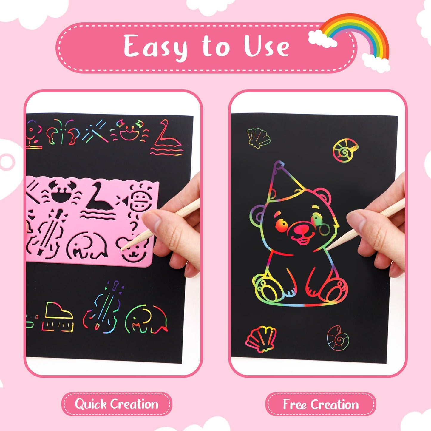 90 Pcs Scratch Art Paper Rainbow Sets, Scratch Paper Rainbow Black Scratch Off Paper Art Gifts for Kids Art Craft Supplies Kits