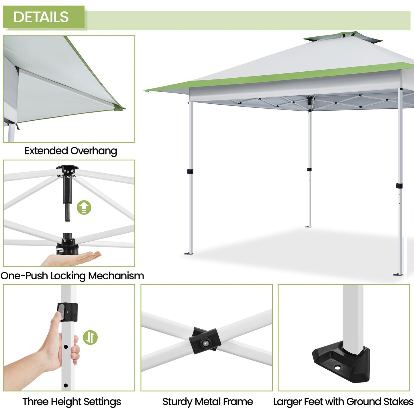 Yaheetech 13x13 Pop Up Canopy Tent, Straight Leg Easy Single Person Set-up Folding Shelter w/Extending Eaves w/Rolling Storage Bag & Sandbags for Garden, Patio, Lawn, Backyard, Deck, Light Gray/Green