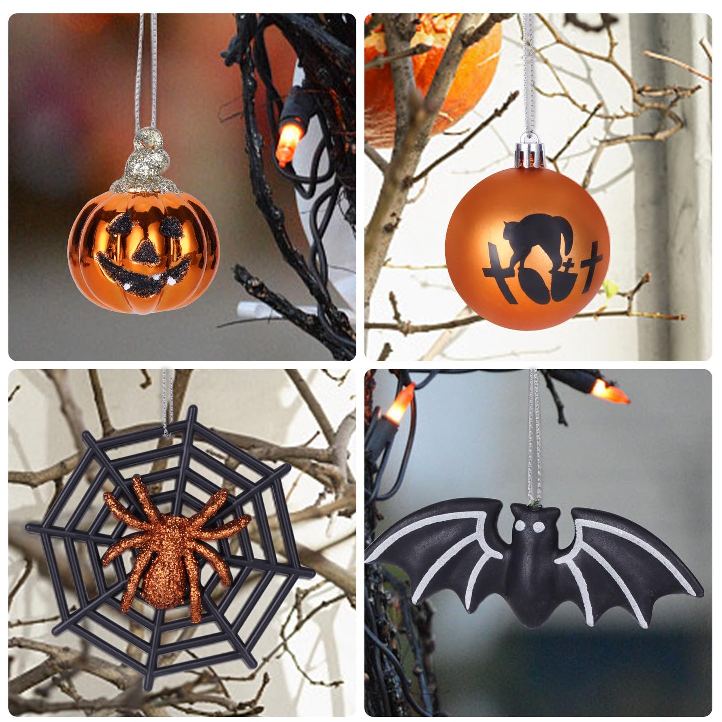 28Pcs Halloween Ball Ornaments Set, Shatterproof Hanging Halloween Tree Ornaments with Spider, Pumpkin, Skull Design for Indoor&Outdoor Holiday Party Decoration