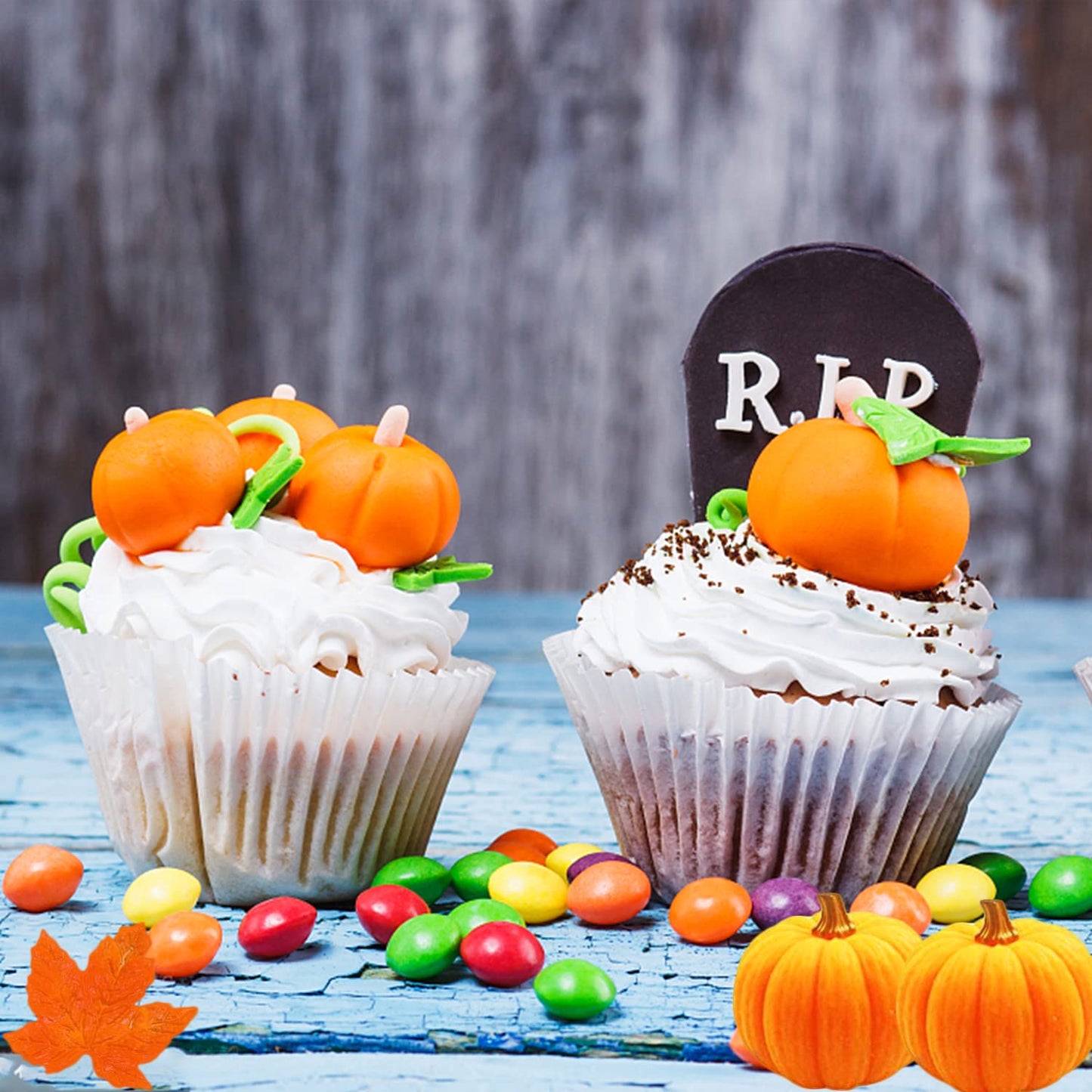 6Pcs 3D Pumpkin Mold Fall Maple Leaf Silicone Mold Mini Pumpkin Scarecrow Shape Chocolate Mold Halloween Thanksgiving Cake Molds Fondant Candy Mold for Cupcake Toppers Resin Candle Soap Baking Molds