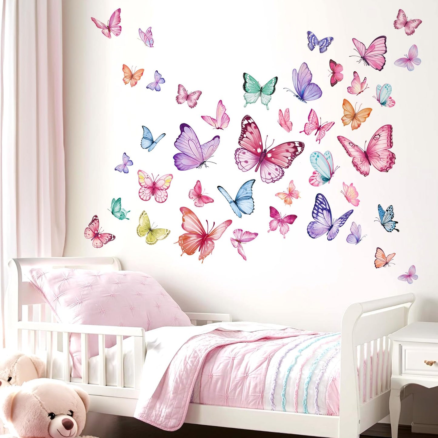 wondever Watercolor Butterfly Wall Stickers Colorful Butterflies Peel and Stick Wall Art Decals for Girls Bedroom Baby Nursery