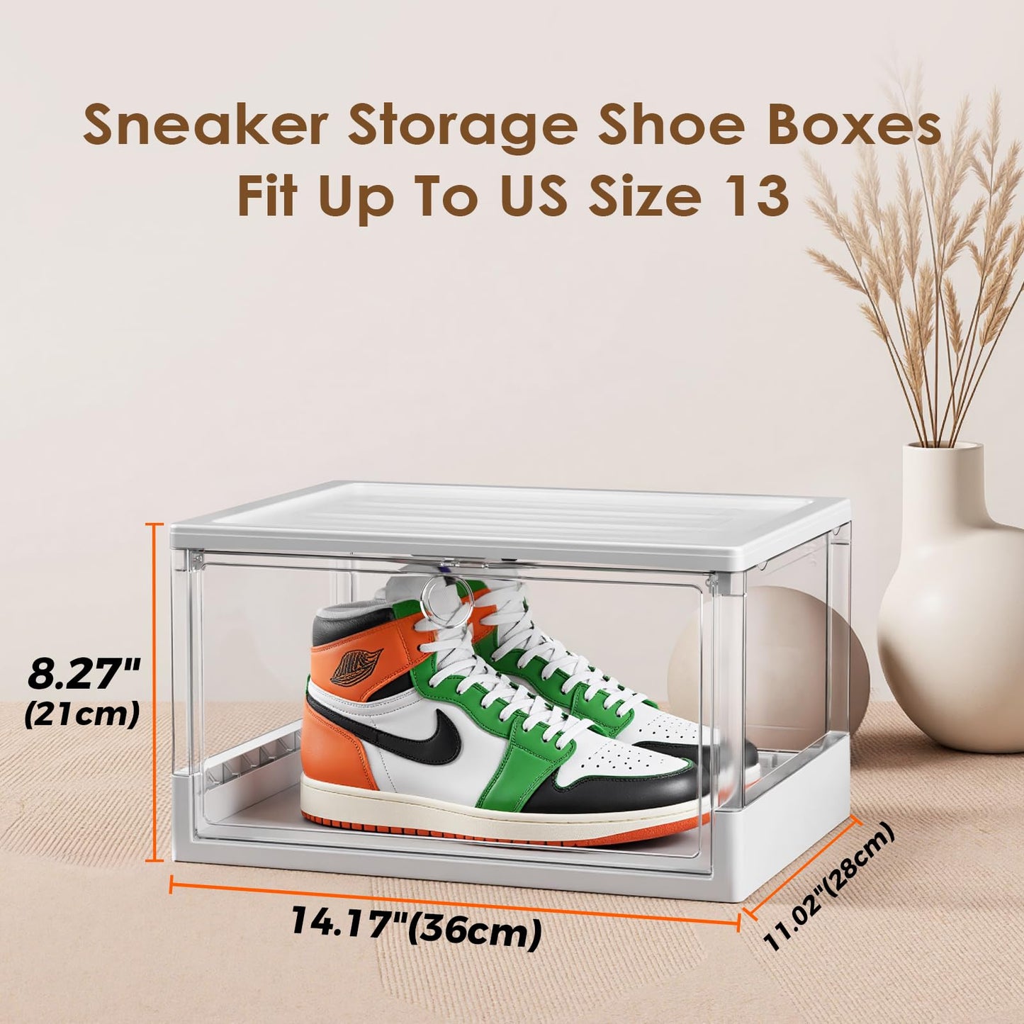 XUPAINC Thicken & Sturdy Clear Shoe Boxes with Magnetic Door, 12 Pack Stackable Boxes for Closet, Sneaker Storage for Sneakerhead, Shoe Display Case, Boots and Hat Organizer, Fits US Size 13