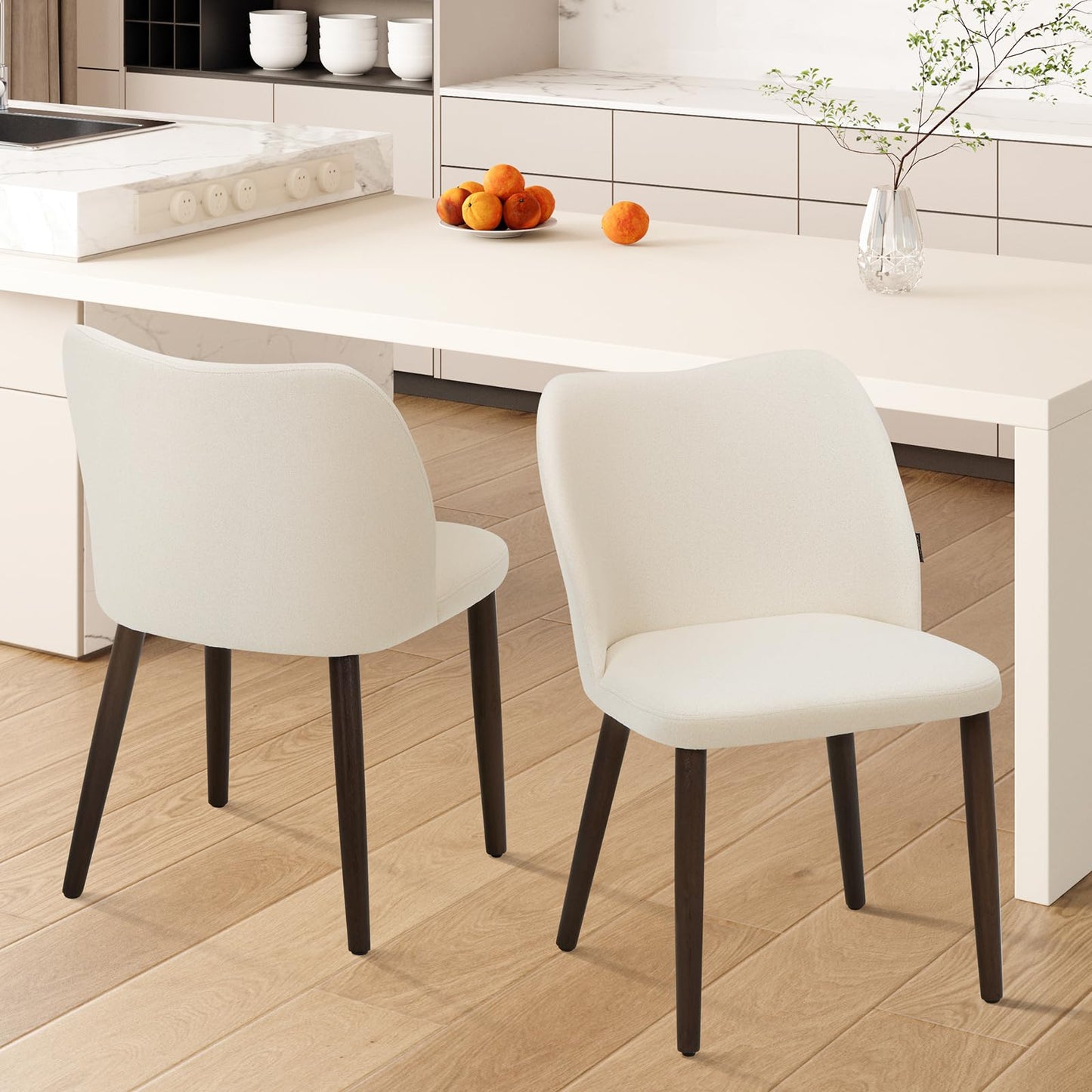 Wooden Dining Chairs Set of 2, Upholstered Kitchen Dining Room Chair, Modern Fabric Farmhouse Dinner Chair for Restaurant & Cafe, Beige