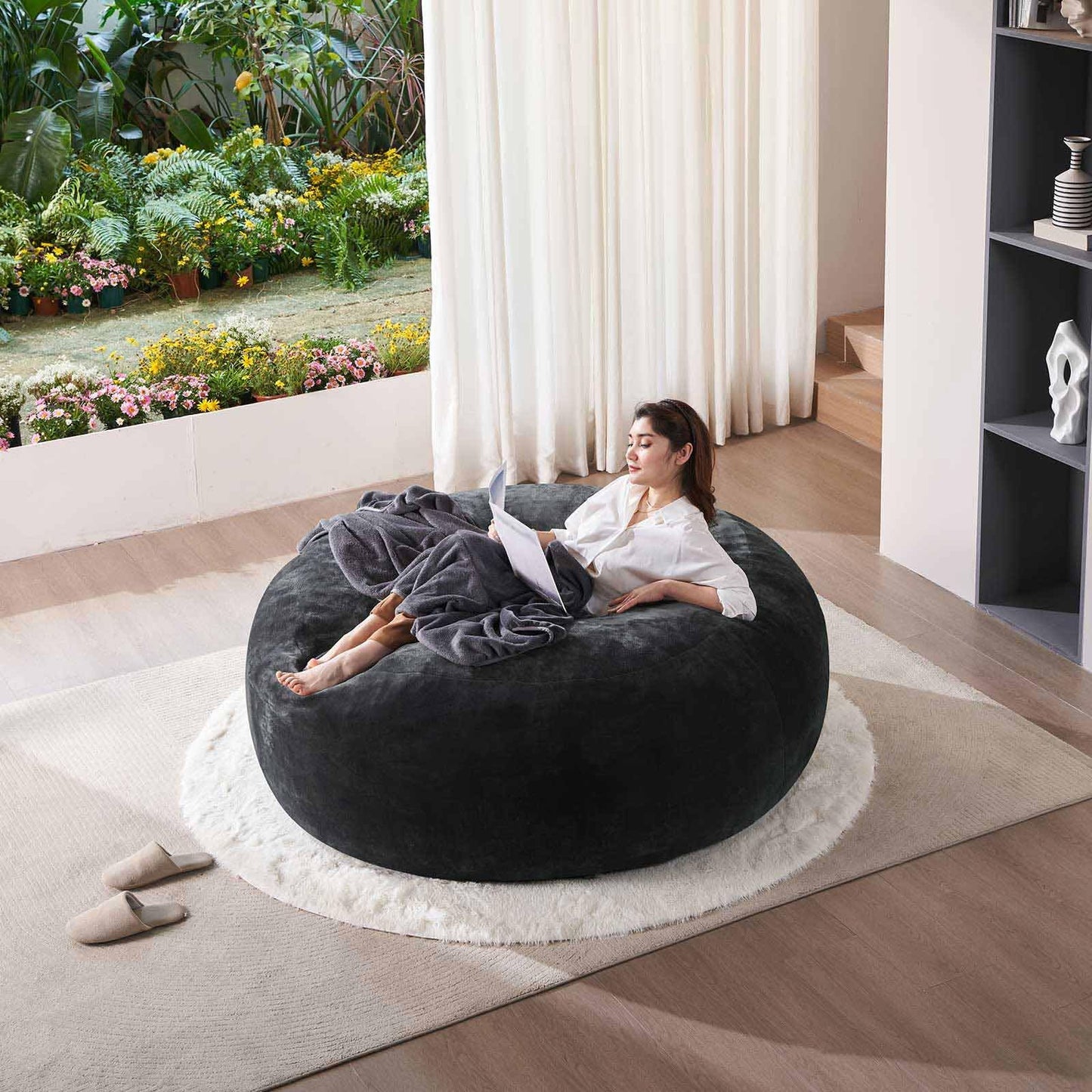 6FT Big Bean Bag Chairs for Adults Foam Chairs for Adults Bean Bag with Filler Included Soft and Comfortable Ultra Soybean Bags, Living Room Furniture, Bedroom Gaming and Gaming Chairs (Dark Gray)
