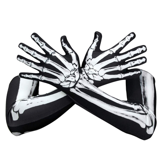 WTACTFUL Skeleton Gloves for Men Women Full Finger Bone Long Arm Length Gloves Ghost Skull for Halloween Party Dance Costume 03