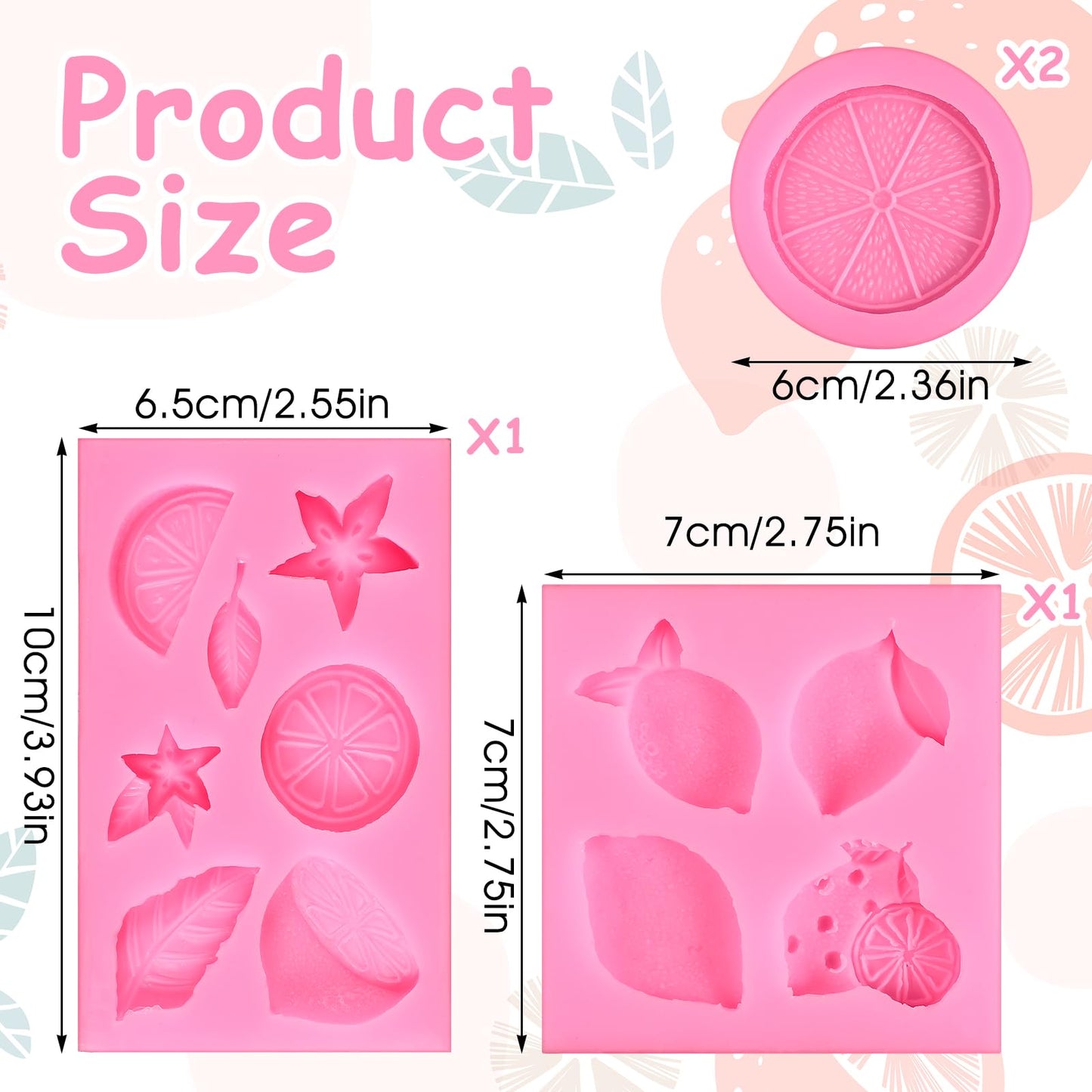 4Pcs Lemon Fondant Mold Lemon Cookie Dessert with Leaves Candy Chocolate Mold Silicone Summer Fruit Snack Molds for Cupcake Topper Cake Decoration Candy Sugar Craft Gum Paste Baking Dessert Clay Resin