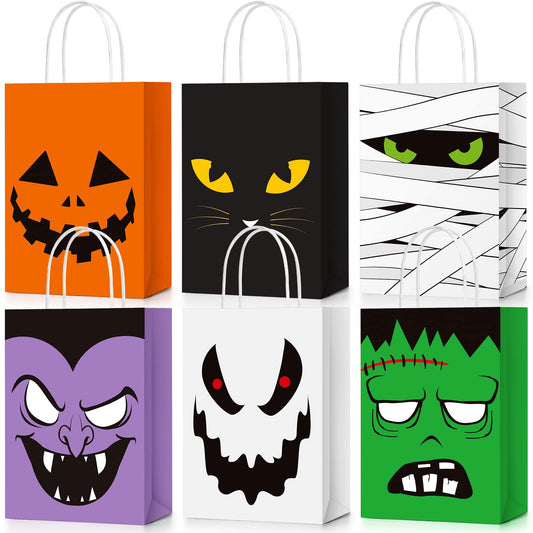 24 Pcs Halloween Treat Bags Halloween Paper Gift Bags with Handles Candy Bags Goodie Bags for Holiday Treats Snacks Kids Halloween Party Favors Supplies (Vivid Style)