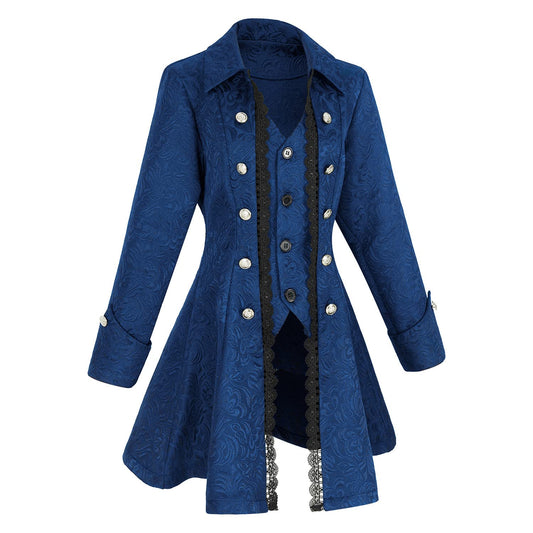Women's Steampunk Pirate Jacket Medieval Gothic Tailcoat Victorian coat Costume(Z3007BU,S)