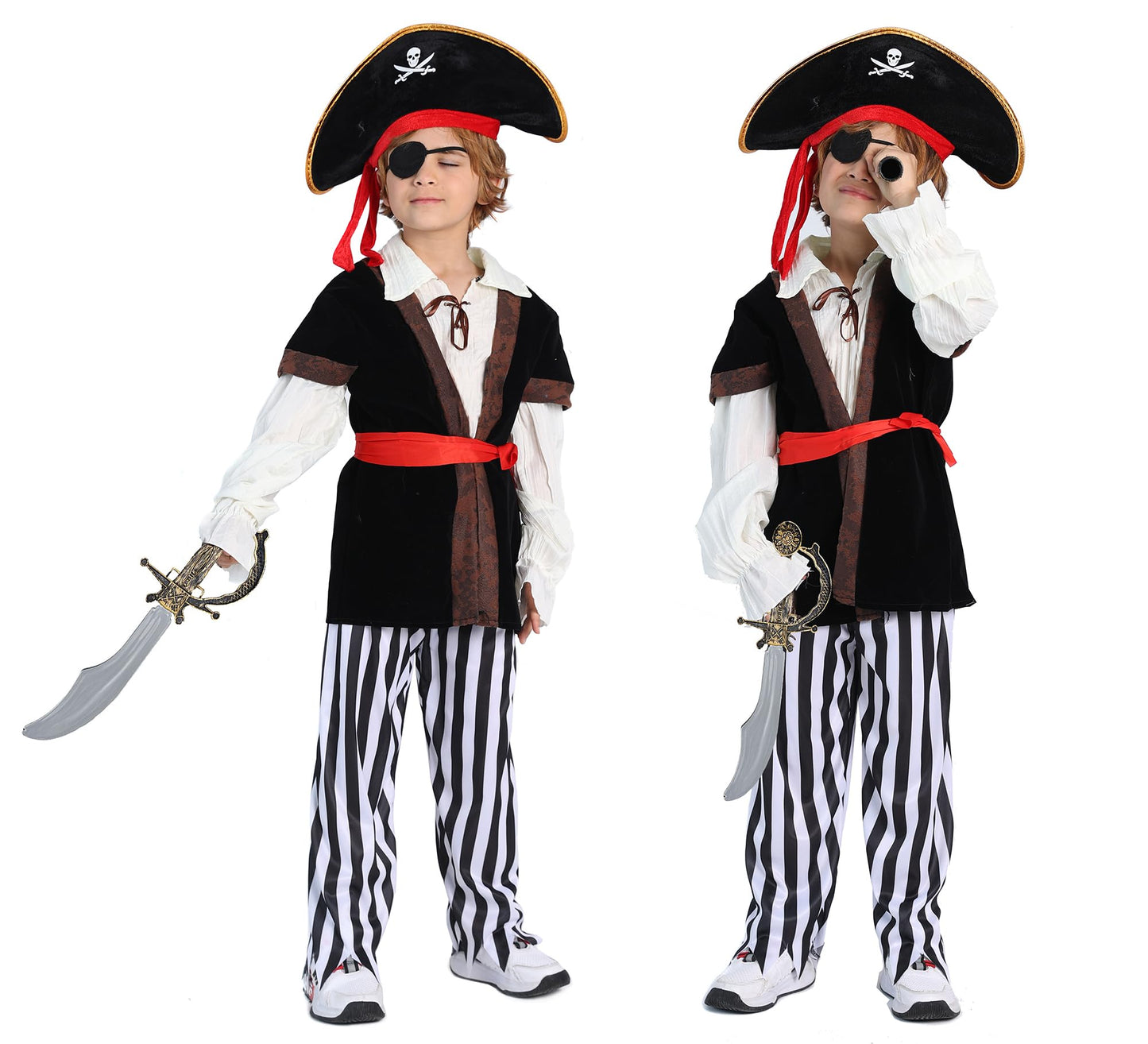 9 PCS Pirate Costume Kids Coat Pants Hat with Accessories Deluxe Set for Party Cosplay 6-7 Years