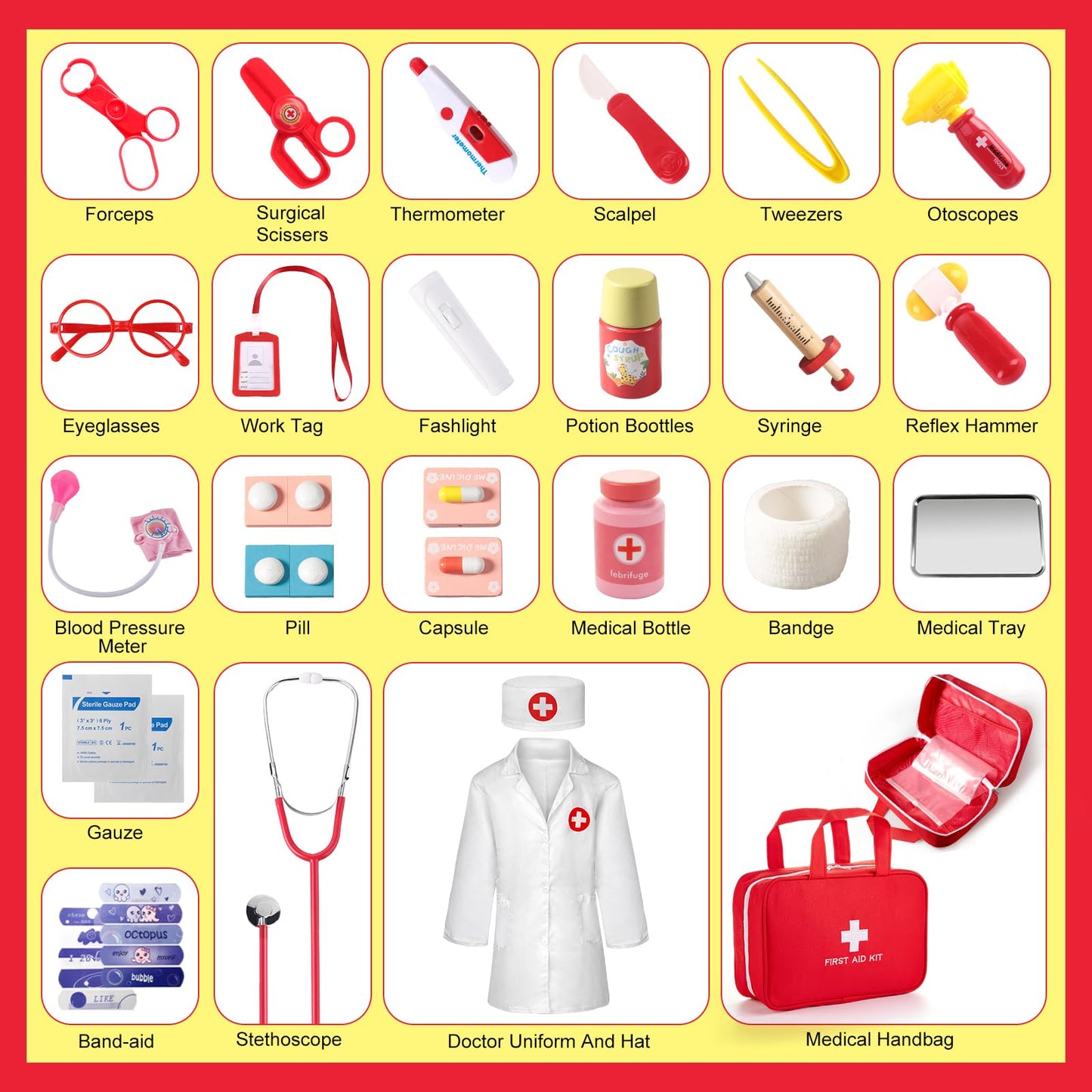 XZZO Doctor Kit for Kids, 36 Pcs Pretend Kids Doctor Playset kit for Toddlers 3-5 with Medical Bag & Real Stethoscope ,toddler doctor play set for Boys and Girls Fun Role Playing Game Doctor Play Gift