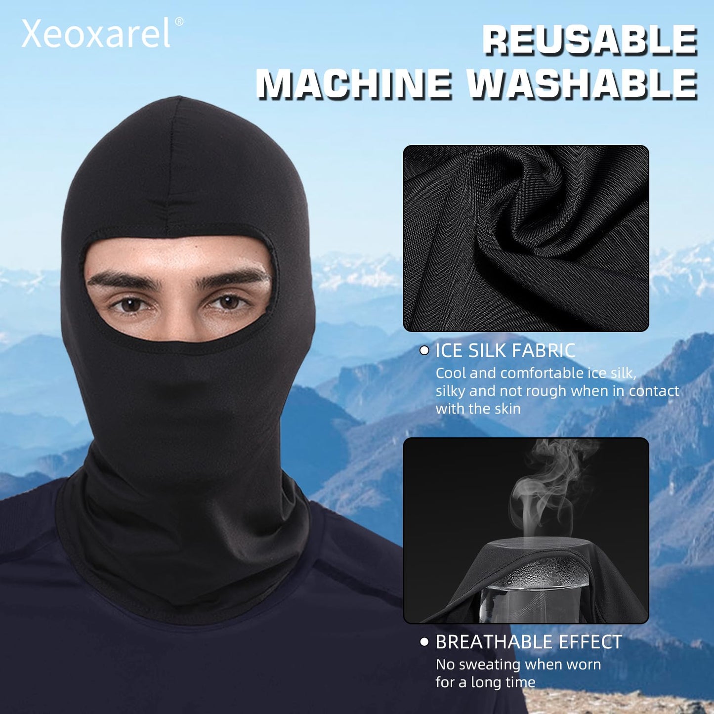 Xeoxarel Balaclava Face Mask, Summer Cooling Neck Gaiter, UV Protector Motorcycle Ski Scarf for Men/Women Black