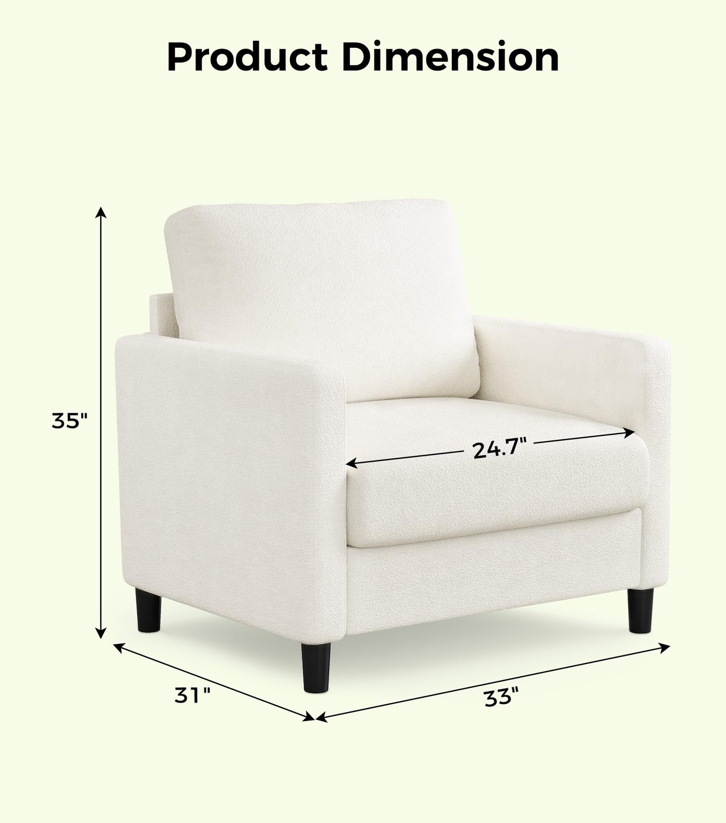 Welzona Sofa Accent Chair, 33" Reading Chair for Bedroom, Tool-Free Setup Living Room Accent Chairs, Comfy Arm Chairs Living Room, All-Wood Reading Nook, Beige