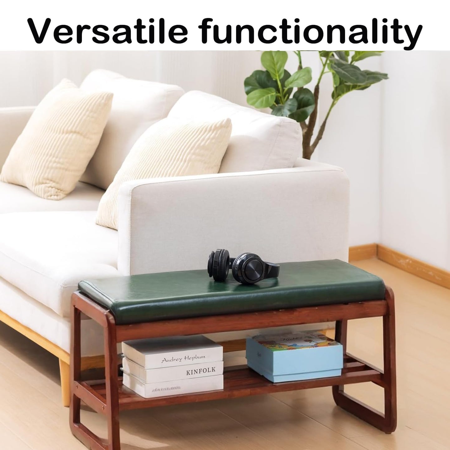 ABAMFUR Shoe Rack Bench, Solid Wood Entryway Bench, Shoe Bench with Cushion Padded Seat for Entry, Hallway (Green-21.65")