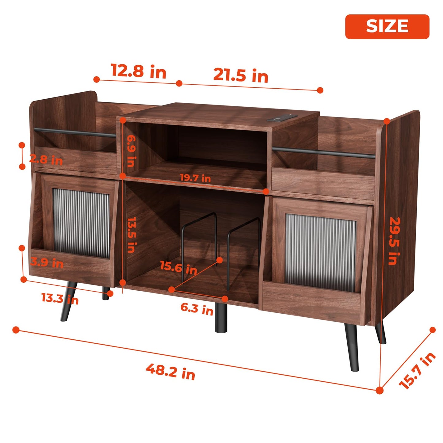 XL Record Player Stand with Sliding Door,500 Vinyl Record Storage Cabinet, Record Player Table with Power Outlet & LED Light,Turntable Stand with Wood Legs for Living Room,Office