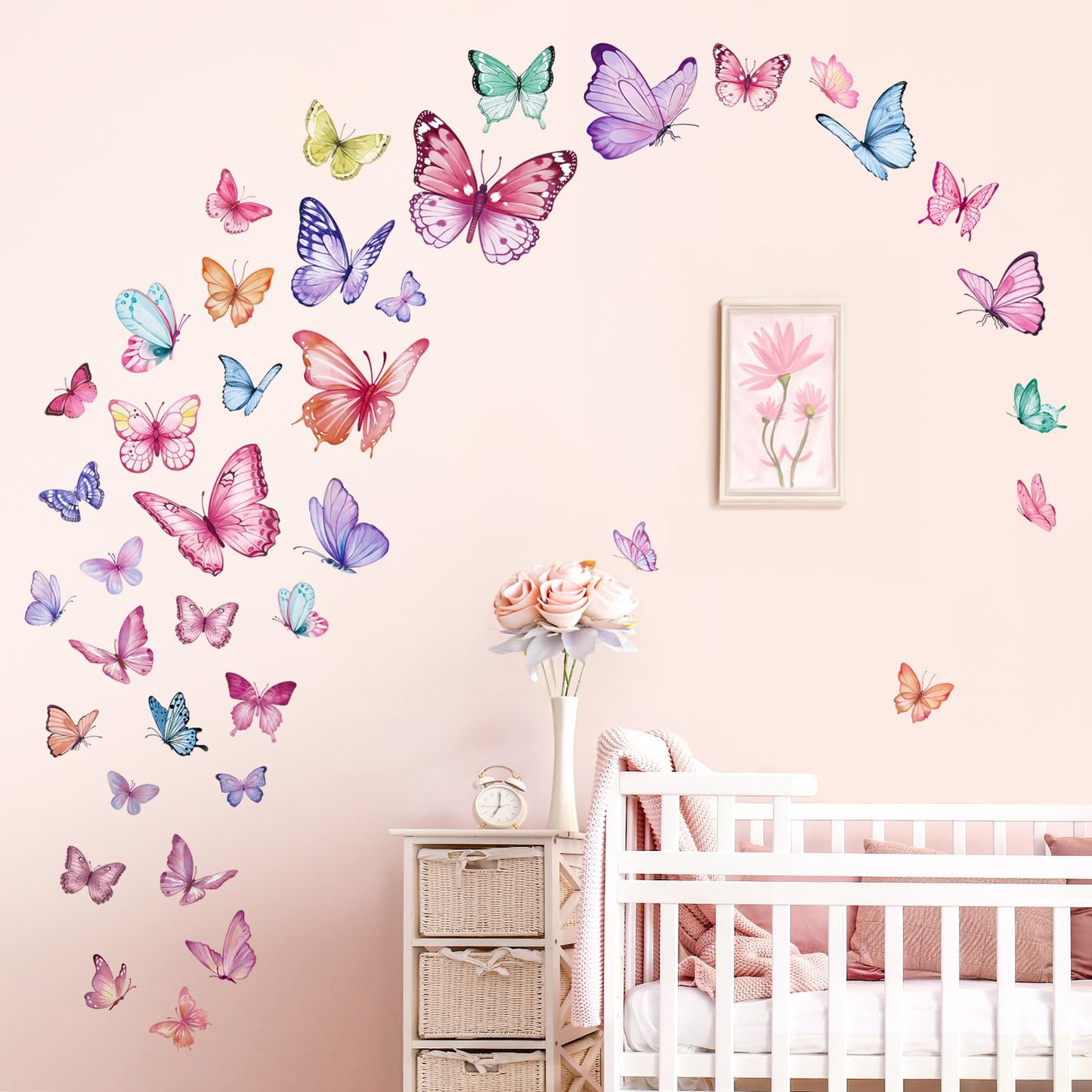 wondever Watercolor Butterfly Wall Stickers Colorful Butterflies Peel and Stick Wall Art Decals for Girls Bedroom Baby Nursery