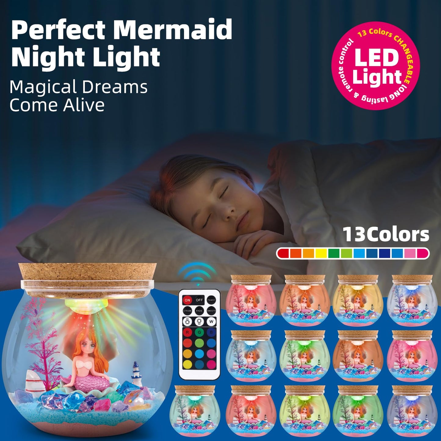 Woumserta Mermaid DIY Terrarium Kit - Mermaid Craft Toys for Girls Age 6-8, DIY Light Up Terrarium Kit Gifts for Kids 6-12