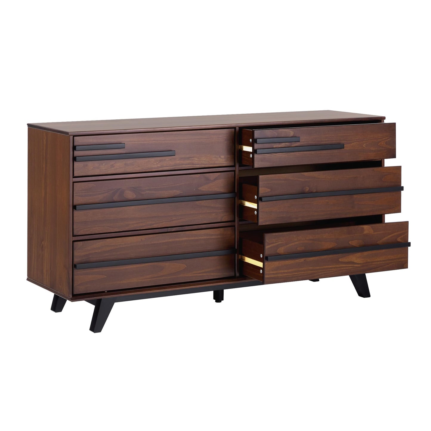 Walker Edison Malhia Contemporary Minimalist Solid Wood 6-Drawer Dresser, 60 Inch, Walnut