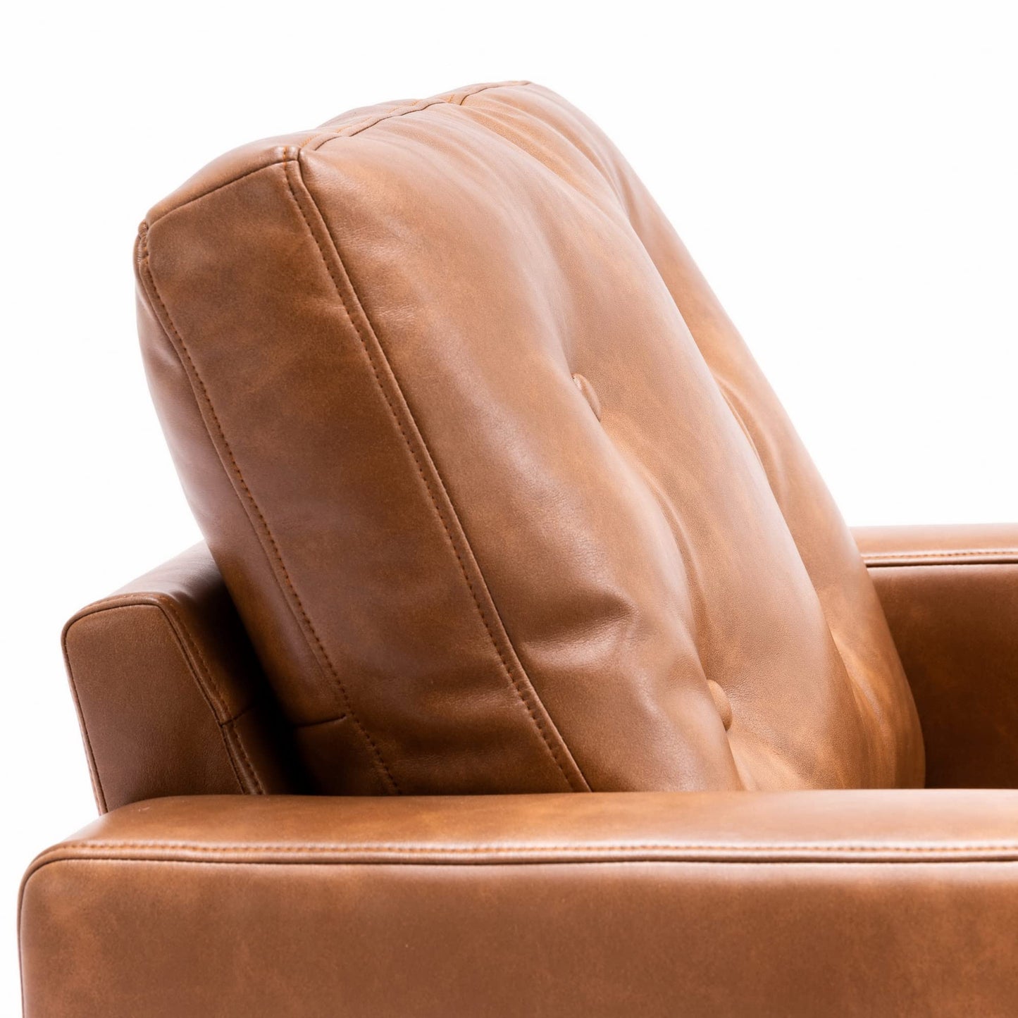 Wahson Accent Chairs Set of 2, Faux Leather Tufted Single Sofa, Brown Oversized Club Chair, Mid Century Modern Armchair with Wood Legs for Reading/Living Room/Bedroom